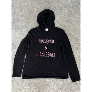 Golden Sun 100% Cashmere Hoodie Sweater Prosecco And Pickleball Size S/M Black